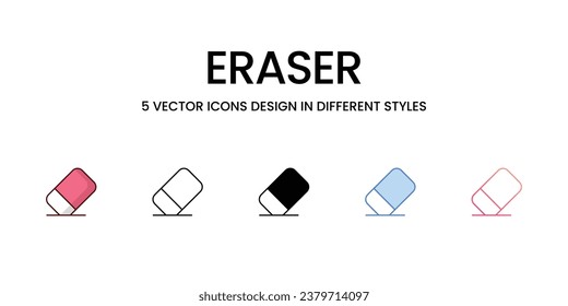 Eraser icons set, colorline, glyph, outline, gradinet line, icon vector stock illustration isolate white background.