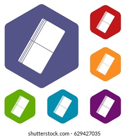 Eraser icons set hexagon isolated vector illustration