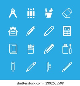 eraser icons set with pencils, inclined pencil with eraser and college notebook vector set