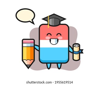 Eraser illustration cartoon is graduation with a giant pencil, cute style design for t shirt, sticker, logo element