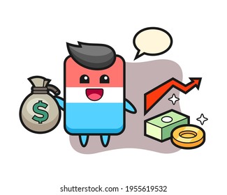 Eraser illustration cartoon holding money sack, cute style design for t shirt, sticker, logo element