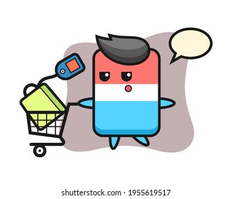 Eraser illustration cartoon with a shopping cart, cute style design for t shirt, sticker, logo element