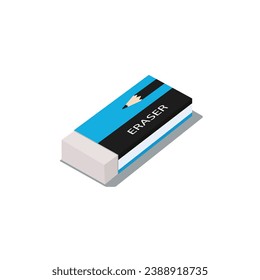 Eraser isometric illustration vector isolated on white background. Element for Back to school, Back to work concept. School and office supplies