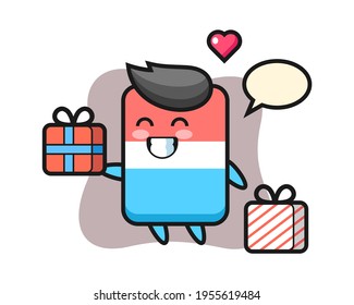 Eraser mascot cartoon giving the gift, cute style design for t shirt, sticker, logo element