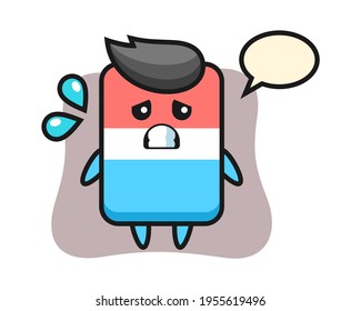Eraser mascot character with afraid gesture, cute style design for t shirt, sticker, logo element