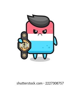 eraser mascot character as a MMA fighter with the champion belt , cute style design for t shirt, sticker, logo element