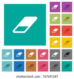 Eraser multi colored flat icons on plain square backgrounds. Included white and darker icon variations for hover or active effects.