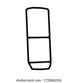 Eraser on an isolated white background. Black hand draw outline. Back to school, office. Vector illustration.