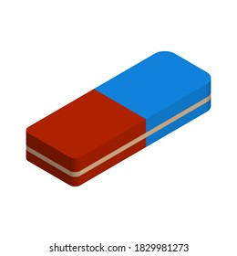 Eraser on white background, isometric image, sign for design, vector illustration