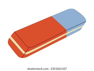 Eraser. Orange and blue double rubber. Tool for drawing. School stationery. Hand-drawn colored flat vector illustration isolated on white background.