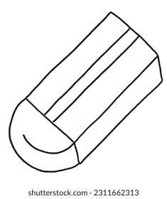 Eraser outline illustration image. 
Hand drawn image artwork of eraser. 
Simple cute original logo.
Hand drawn vector illustration for posters, cards, t-shirts.