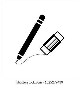 Eraser With Pencil Icon, Pencil Pen Eraser Icon Vector Art Illustration
