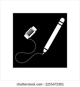 Eraser With Pencil Icon, Pencil Pen Eraser Icon Vector Art Illustration