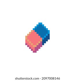 Eraser pixel art icon design for sticker, logo, web. Isolated on white background vector illustration.