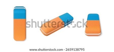 Eraser realistic vector illustration. Two color eraser for pencil and pen top and perspective view