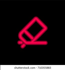 Eraser red glowing neon ui ux icon. Glowing sign logo vector