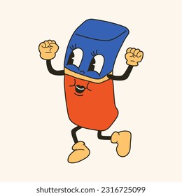 Eraser as School Item 30s cartoon mascot character 40s, 50s, 60s old animation style. Cartoon cheerful school mascot