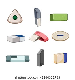 eraser set cartoon. rubber school, office drawing, tool equipment, paper pencil, delete eraser vector illustration