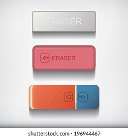 Eraser set isolated on white  background.    Vector illustration. 