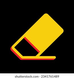 Eraser sign. 3D Extruded Yellow Icon with Red Sides a Black background. Illustration.