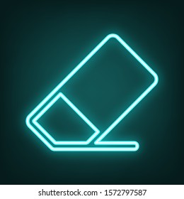 Eraser sign. Cyan neon icon in the dark. Bluring. Luminescence. Illustration.