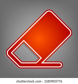 Eraser sign. Flat red icon with linear white icon with gray shadow at grayish background. Illustration.