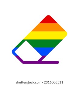 Eraser sign. Rainbow gay LGBT rights colored Icon at white Background. Illustration.