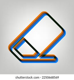 Eraser sign. Stroked Icon in orange, azure and old lavender Colors at gray Background. Illustration.