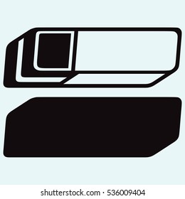 Eraser. Stationery, office tools. Isolated on blue background. Vector silhouettes