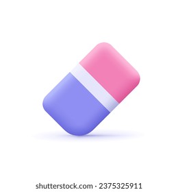 Eraser stationery tool, school rubber. Education, office concept. 3d vector icon. Cartoon minimal style.