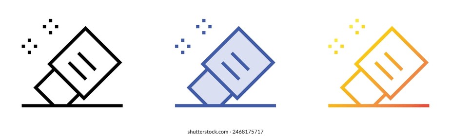 Symbol des Radiergummis. Lineares, blaues Füllungs- und Verlaufsstil-Design auf weißem Hintergrund