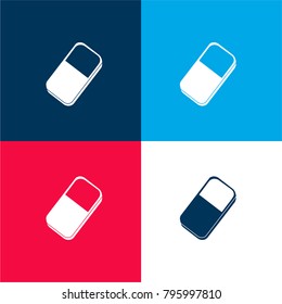 Eraser tool for school four color material and minimal icon logo set in red and blue