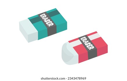 Eraser vector set. Rubber. 
New eraser and used eraser vector. School supplies clip art. Back to school concept. Flat vector in cartoon style isolated on white background. Stationery vector.
