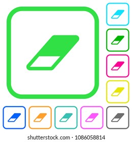 Eraser vivid colored flat icons in curved borders on white background