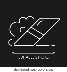 Eraser white linear icon for dark theme. Item for rubbing away pencil marks from paper. Thin line customizable illustration. Isolated vector contour symbol for night mode. Editable stroke