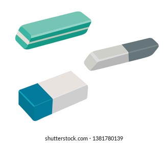 Erasers of different shapes. Cartoon style. Vector. 