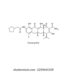 Eravacycline flat skeletal molecular structure Tetracycline antibiotic drug used in treatment. Vector illustration.