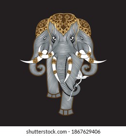 Erawan 3-headed elephant Line asia svg