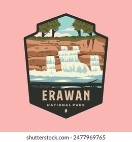 erawan waterfall in thailand national park logo vector emblem patch illustration design