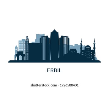 Erbil skyline, monochrome silhouette. Vector illustration.