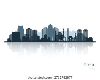 Silhueta do horizonte de Erbil com reflexão. Paisagem Erbil, Iraque. Ilustração vetorial.