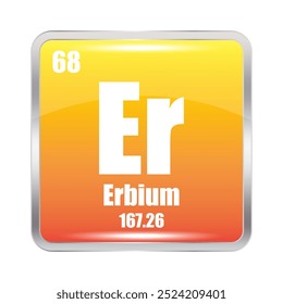 Erbium icon. Er chemical element. Atomic number 68. Mass 167.26. Vector illustration.