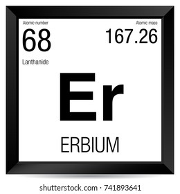 Erbium symbol. Element number 68 of the Periodic Table of the Elements - Chemistry - Black square frame with white background