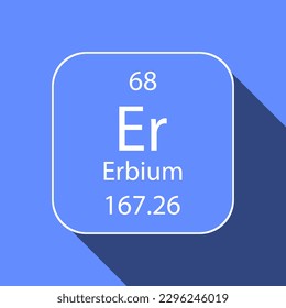 Erbium symbol with long shadow design. Chemical element of the periodic table. Vector illustration.