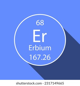 Erbium symbol with long shadow design. Chemical element of the periodic table. Vector illustration.