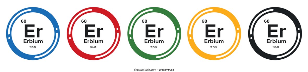 Erbium symbol set. flat design vector illustration in 5 colors options for webdesign