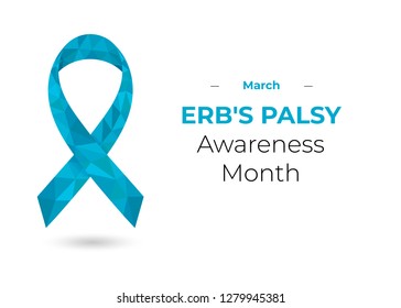 Erb's Palsy Blue Awareness Month (March) Ribbon. Low Poly Colorful Vector Illustration For Web And Printing Isolated On White.