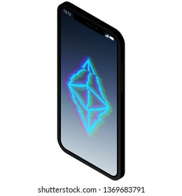 ERC token on ethereum blockchain. Black Smartphone With Mobile Ether Wallet For Receiving and Sending Cryptocurrencies and Crypto payments. App for safe storage of Cryptotokins based on Ether.