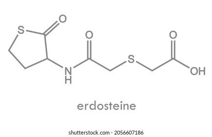 Erdosteine structure. A mucolytic drug molecule. skeletal formula.