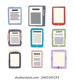 e-reader set cartoon. library tablet, school literature, learn education e-reader sign. isolated symbol vector illustration